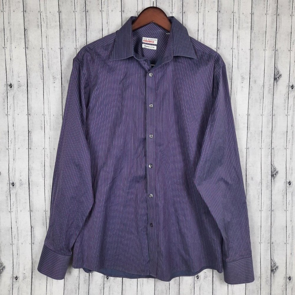 Ted Baker Endurance Shirt Men's 16.5 Super Fine Cotton Purple Striped